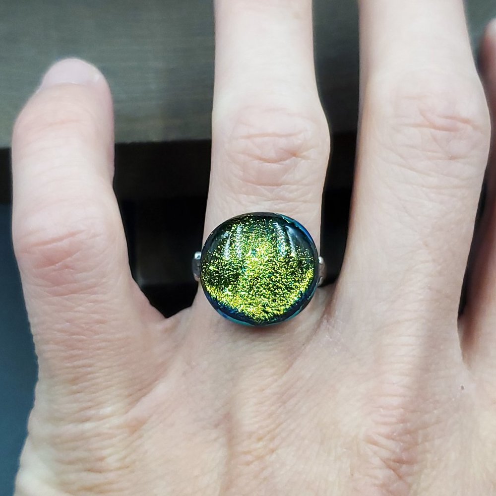 Size 7.25 Sterling Silver Handmade Colorful Glass Stone Band Ring